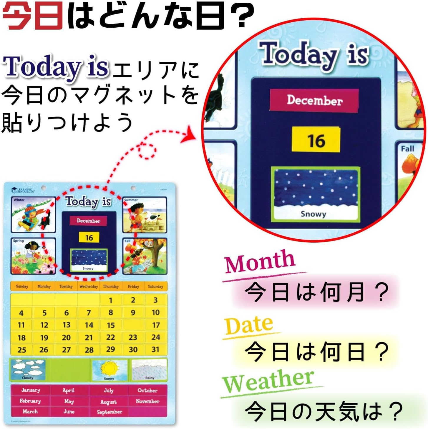 Detalle de ラーニングリソーシズ LSP0504-J 英語学習カレンダー マグネット式・日本語ガイド付き 30×42cm