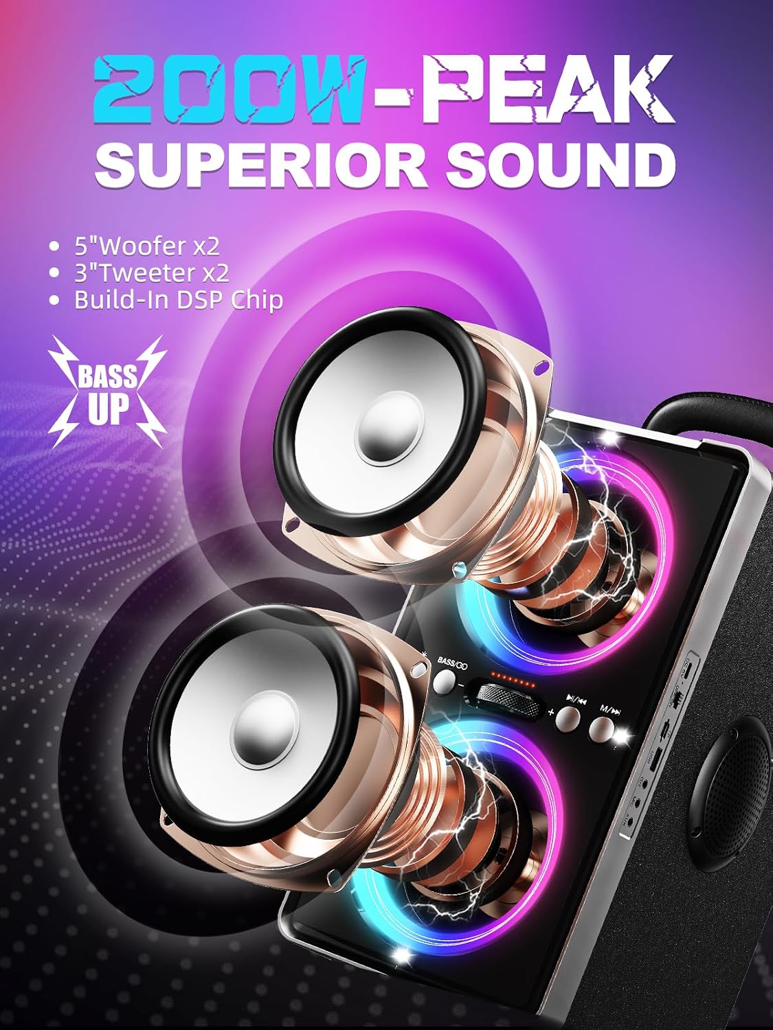Detalle 2 de YIER 200W Bluetooth Speaker with Big Bass 🔊