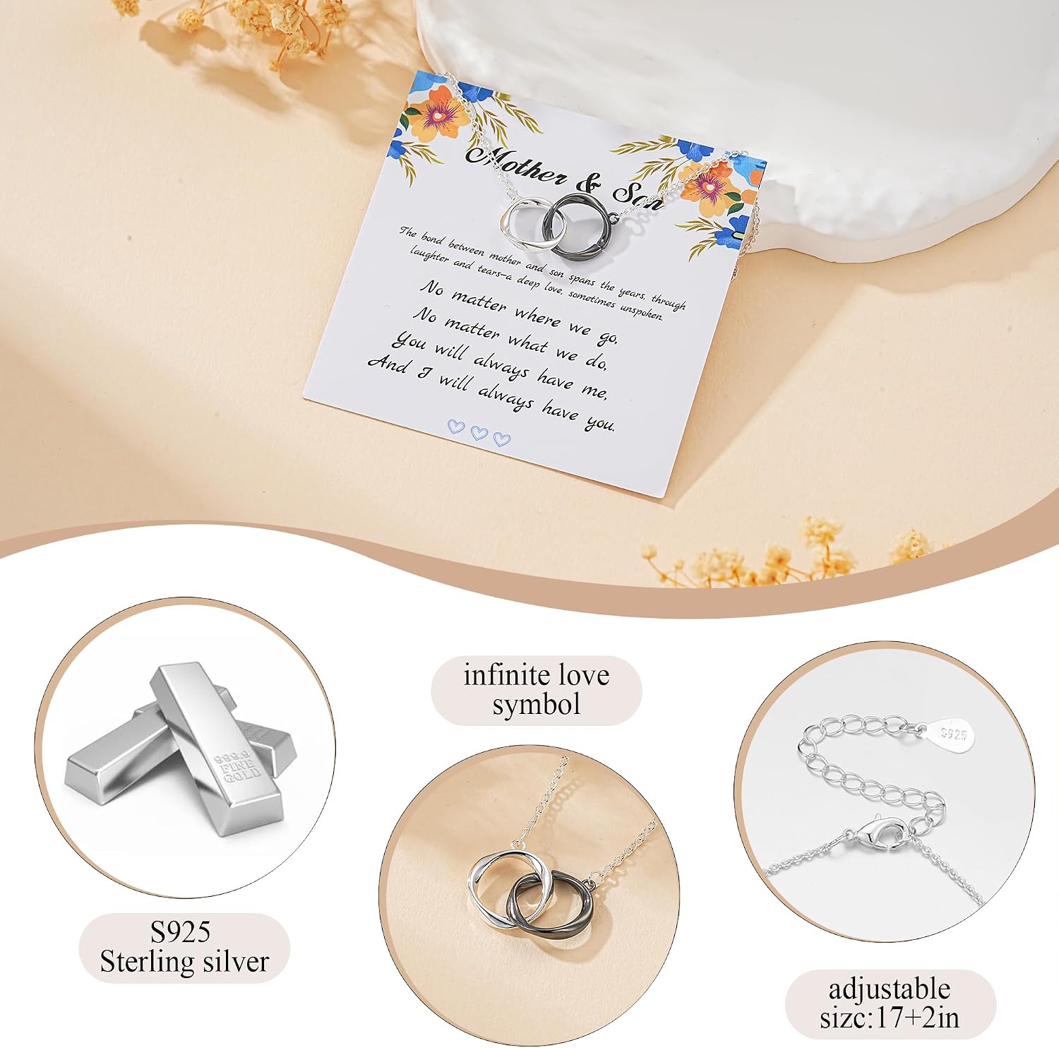 Detalle de DORANA Sterling Silver Circles Necklace Set for Mum, Daughter, Best Friend or Sister