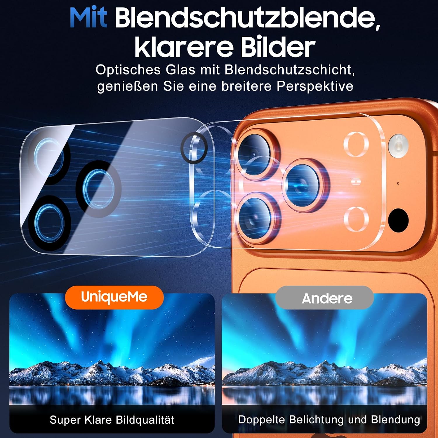 Detalle 2 de UniqueMe iPhone 17 Pro Kameraschutz 3 Stück