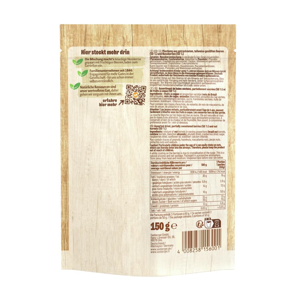 Thumbnail 1 de Seeberger Beeren-Nuss-Mix im 12er Pack (12 x 150 g) – veganer Studentenfutter-Snack mit Paranuss, Nüssen & Physalis