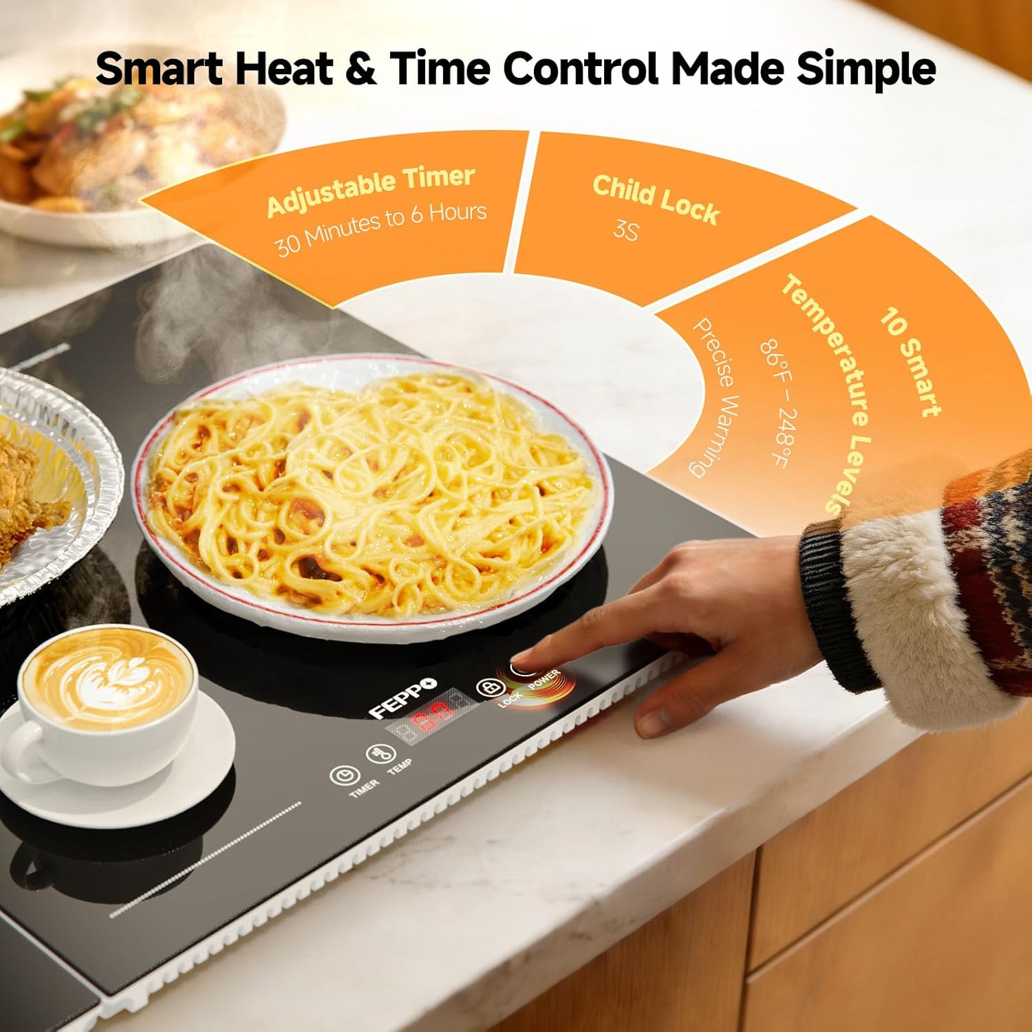 Detalle 2 de FEPPO HF-PJ03 Electric Food Warming Tray, Modular 47" x 15" Glass Surface