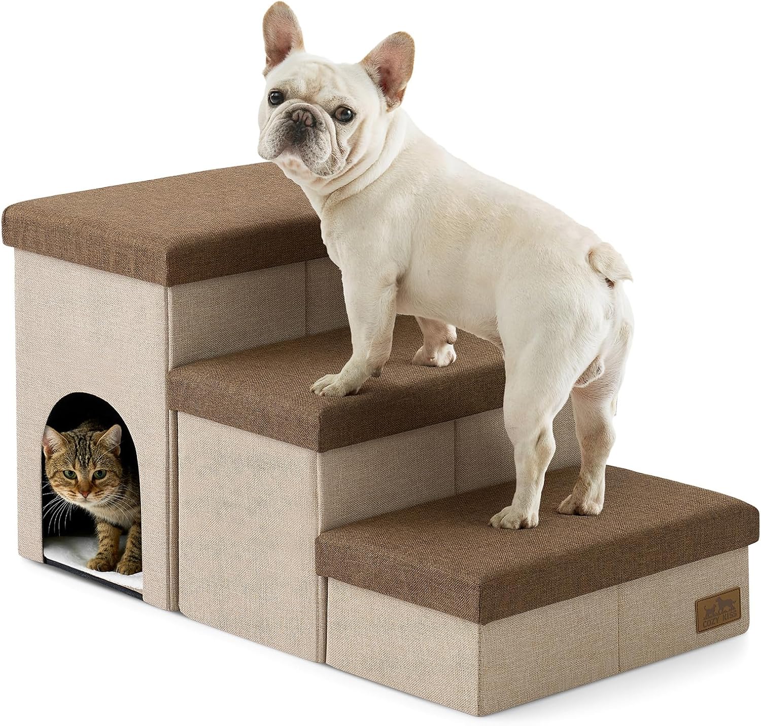 Detalle de Dog Stairs with Storage, 3-Step Wider Sturdy Dog Steps for All Sizes