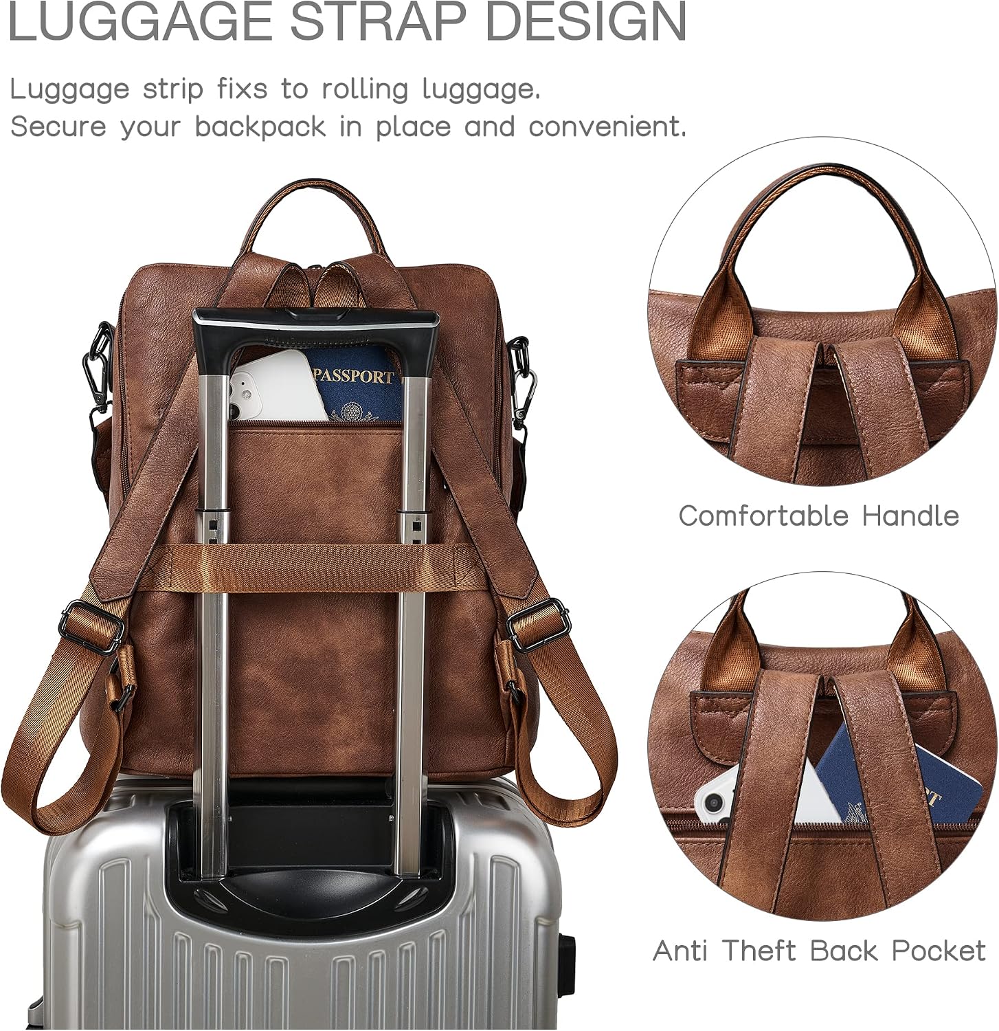 Detalle de Shrrie Backpack Purse for Women – Convertible faux leather backpack bag for travel and everyday