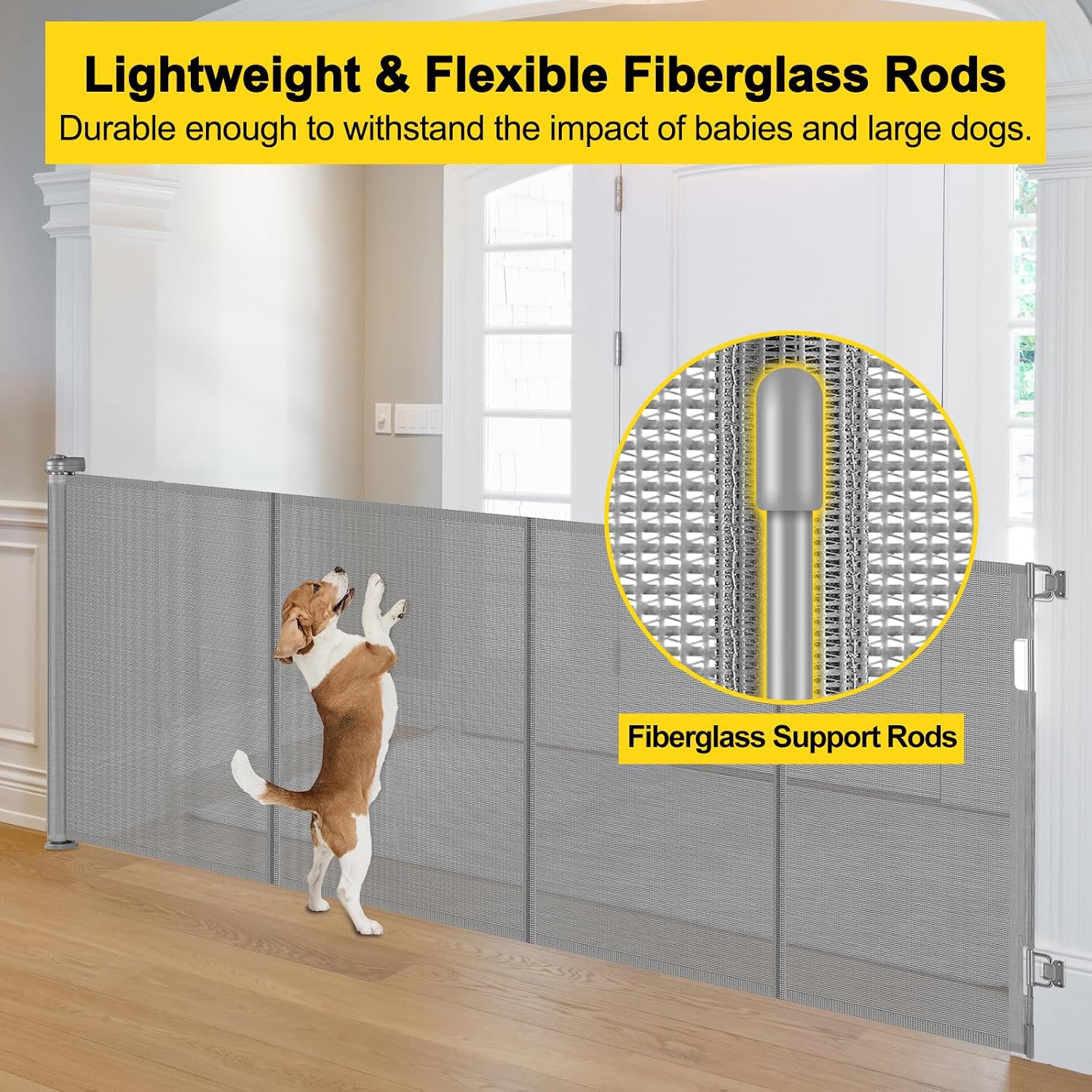 Detalle de Bingguz 42" x 80" Retractable Baby Gate with Fiberglass Support Rods, Gray