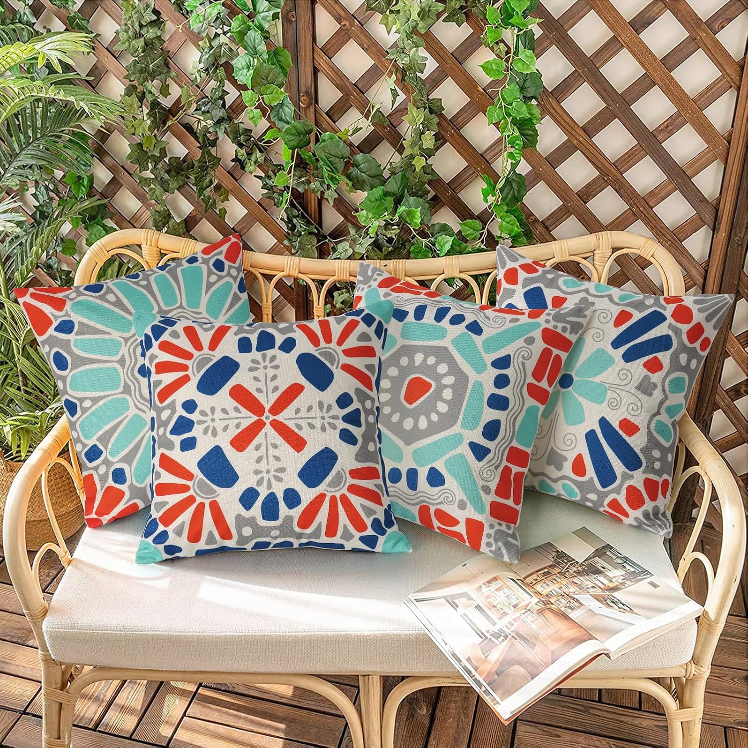 Detalle de Weldomcor Waterproof 18x18 inch Cushion Covers Set of 4 — Boho Outdoor Decor