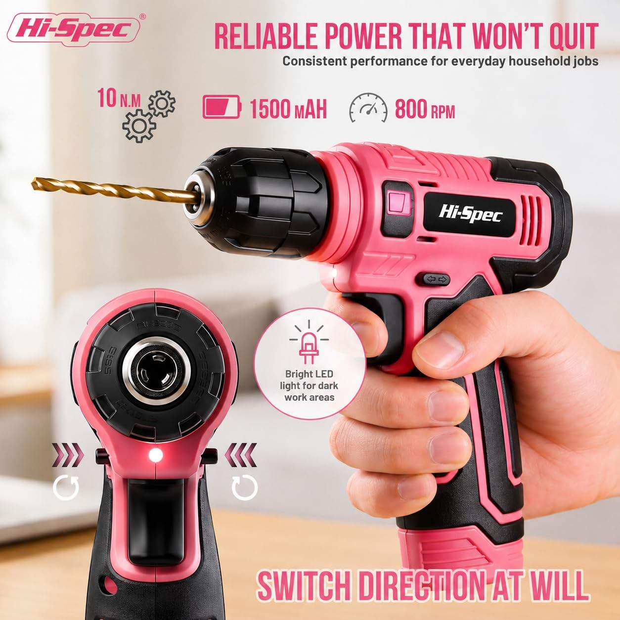 Detalle de Hi-Spec DT30558P-DE 8V Cordless Drill and Pink Home Tool Set