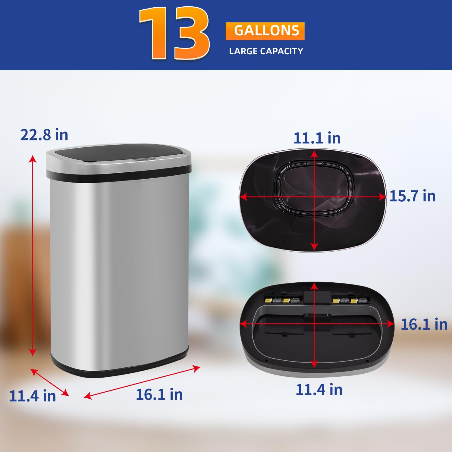 Thumbnail 6 de BestOffice 13 Gallon Touchless Trash Can