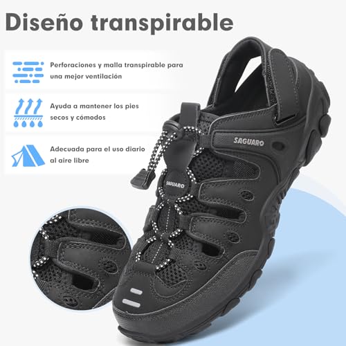 Detalle de SAGUARO Sandalias de Senderismo Hombre con puntera cerrada – Negro, talla 37