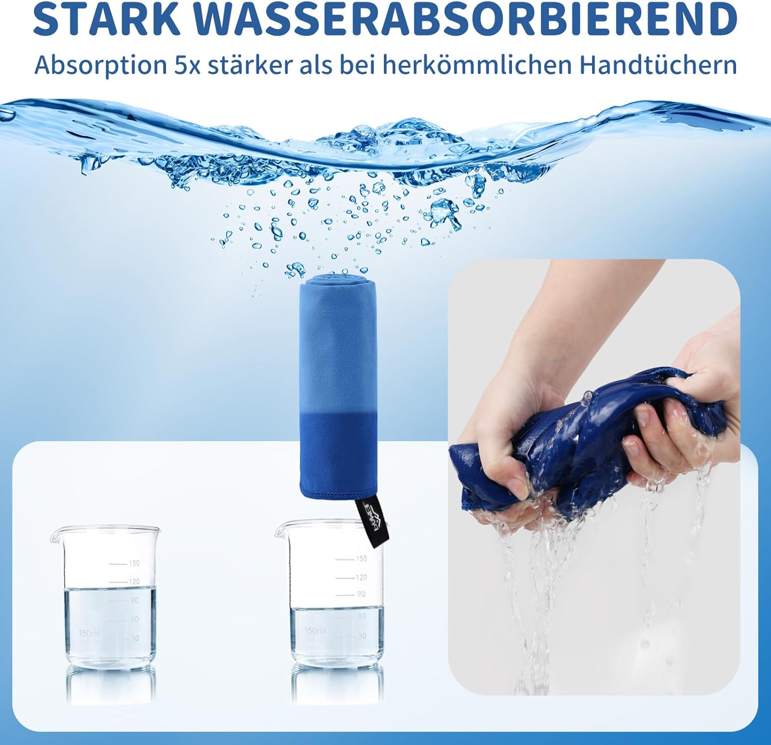 Thumbnail 5 de Pameil Mikrofaser Handtuch 3er Set – Großes Badetuch 160 x 80 cm + 2x 40 x 80 cm Mikrofasertücher