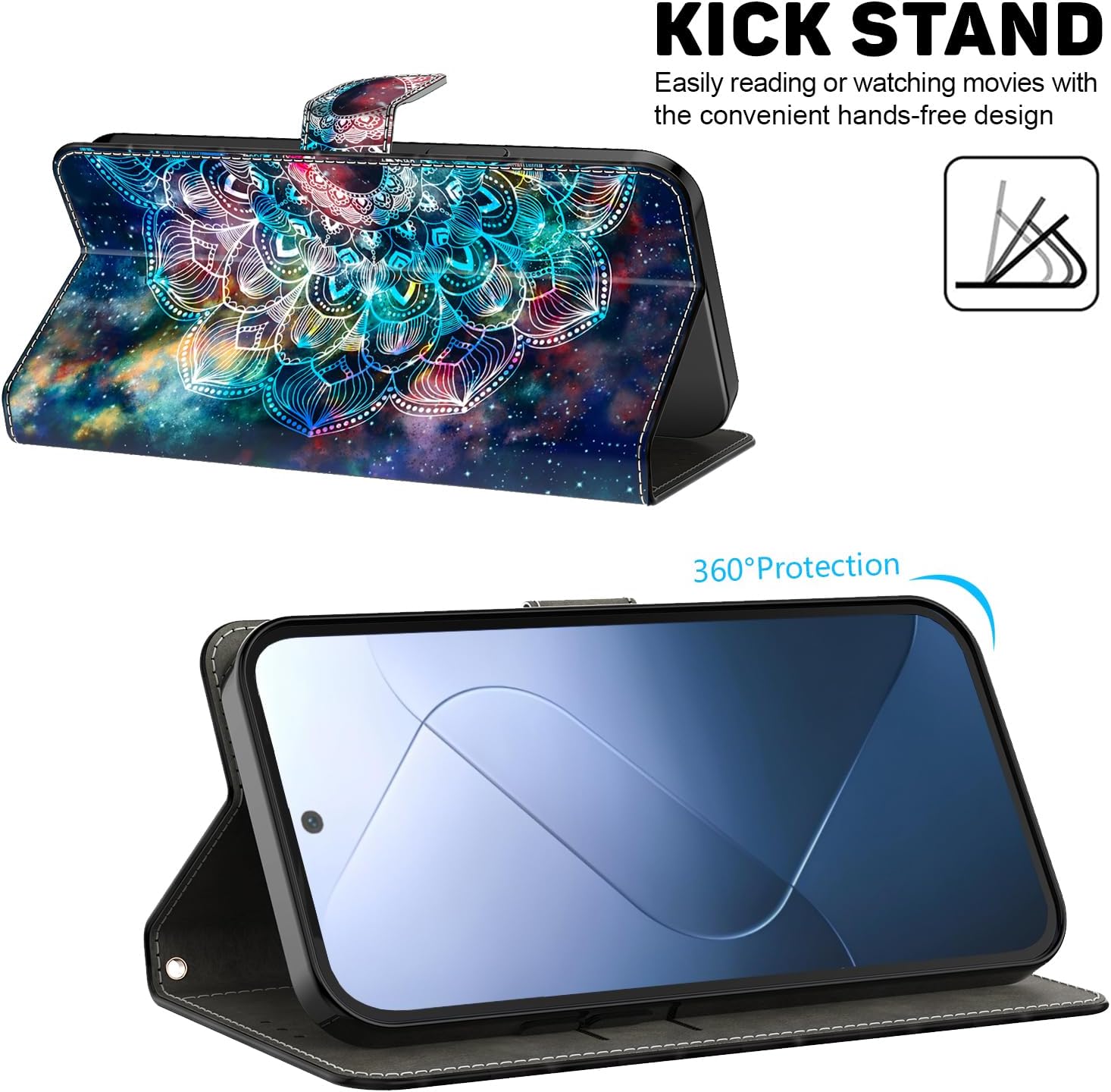 Detalle de BOLELAW Hülle für Honor 400 – Stoßfeste PU-Leder Wallet mit Magnetverschluss, Standfunktion und 2 Kartenfächern (Mandala)