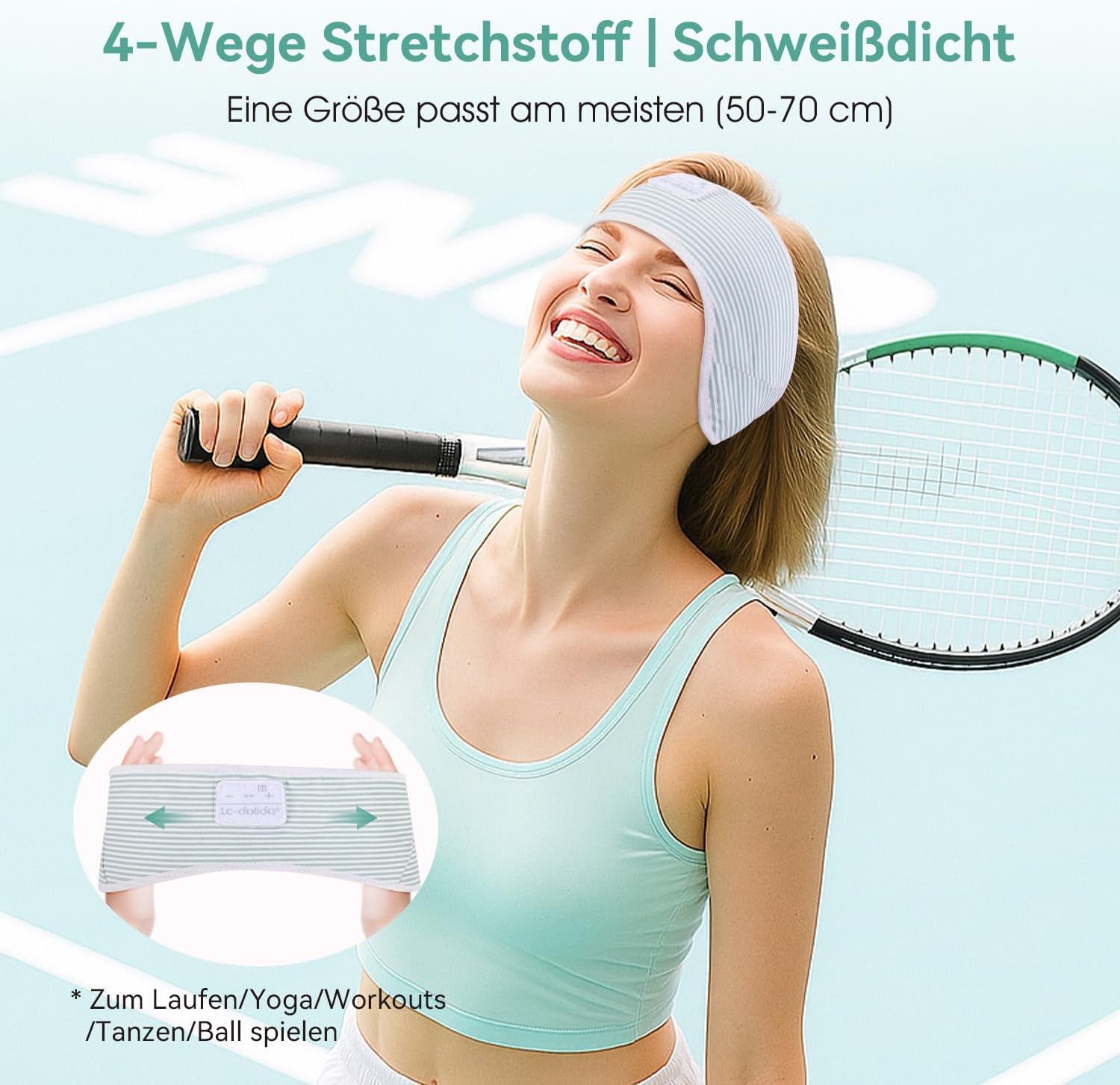 Thumbnail 3 de LC-dolida Schlafkopfhörer Ultra-Soft Bluetooth-Stirnband mit 4-Wege Stretch & No-Slip (bis 15 Std. Playtime)