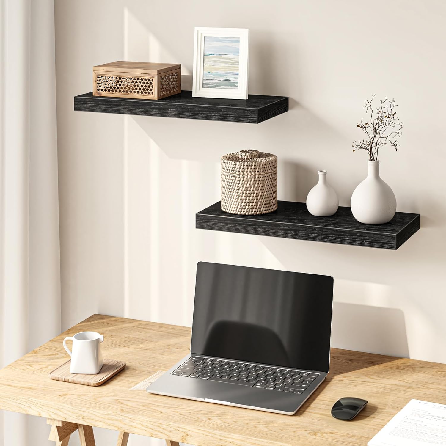 Thumbnail 3 de Fixwal Floating Shelves for Wall (Set of 2) – 15.7" Black Wood Wall Shelves