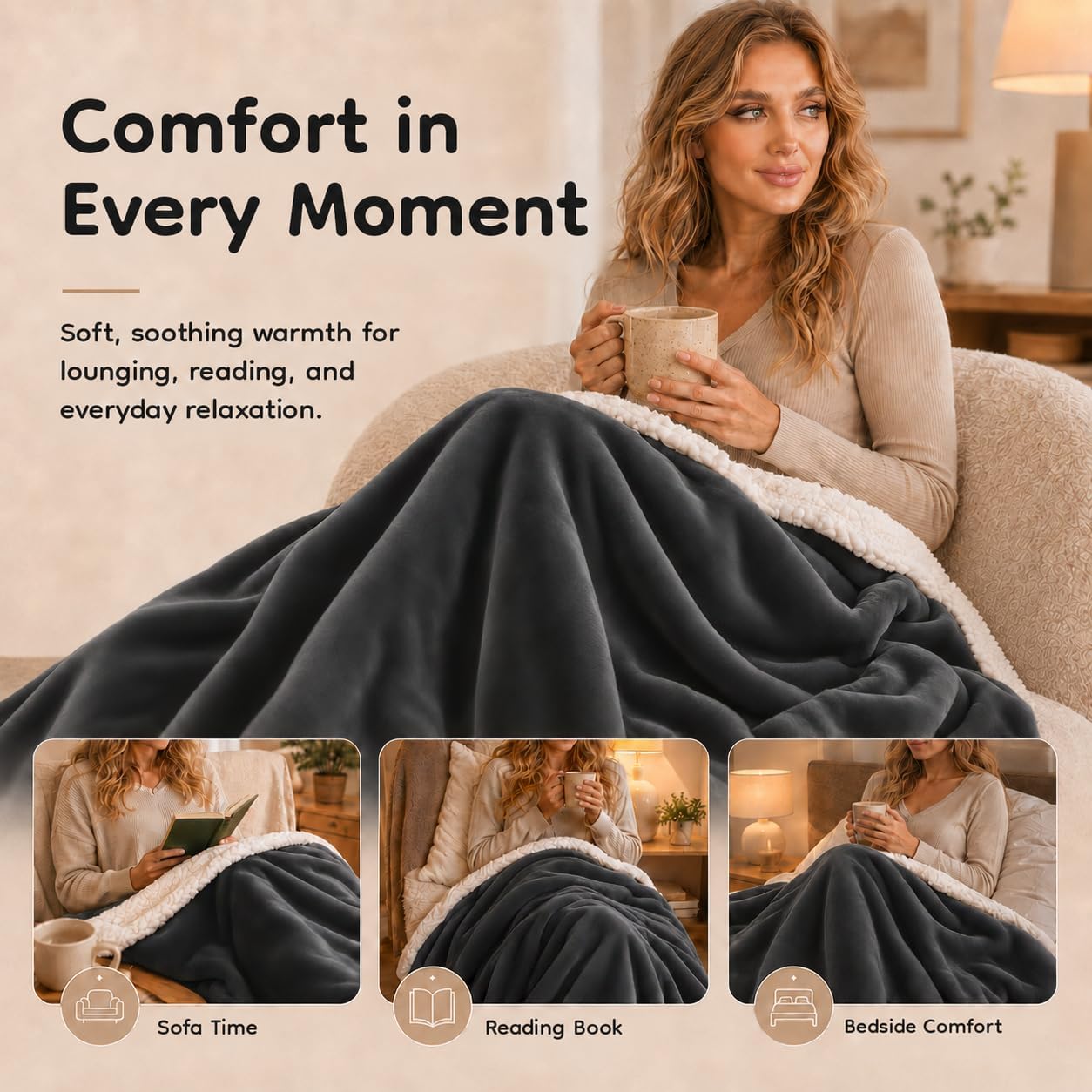 Thumbnail 4 de LaffyLo DPLPQ-SD-BL-FF Electric Heated Blanket, Full Size 72 x 84, Flannel and Sherpa