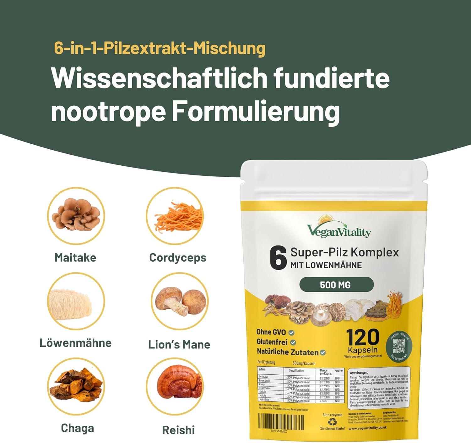 Thumbnail 3 de Vegan Vitality Pilz Komplex 120 Kapseln