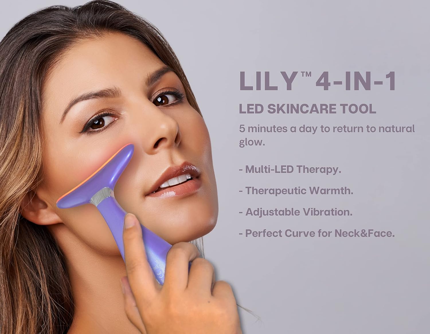 Detalle de VRAIKO LILY Massaggiatore viso-collo: 3 modalità di ringiovanimento con vibrazione e LED termico