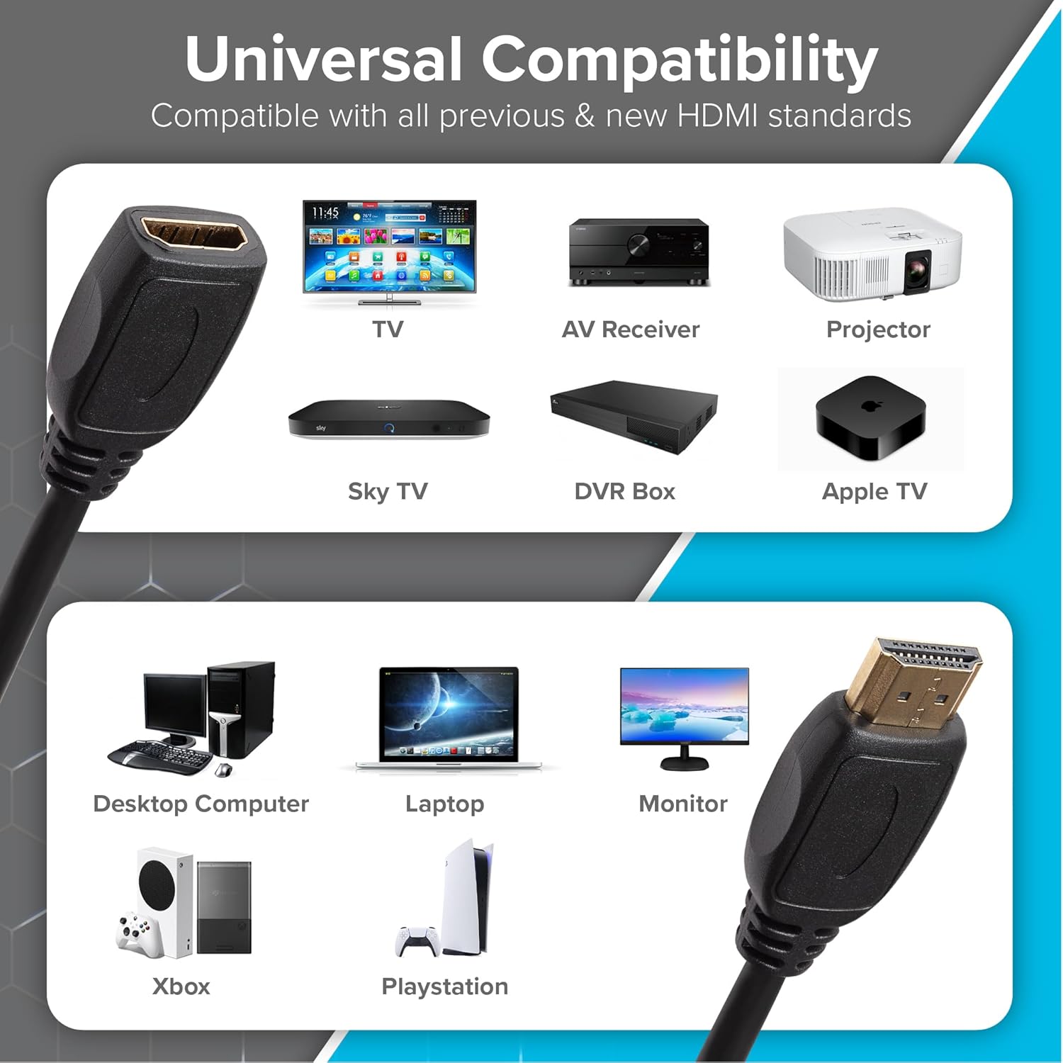Thumbnail 5 de Maplin HDMI Extension Cable 3m (4K 30Hz) – Male to Female, Ultra HD High Speed