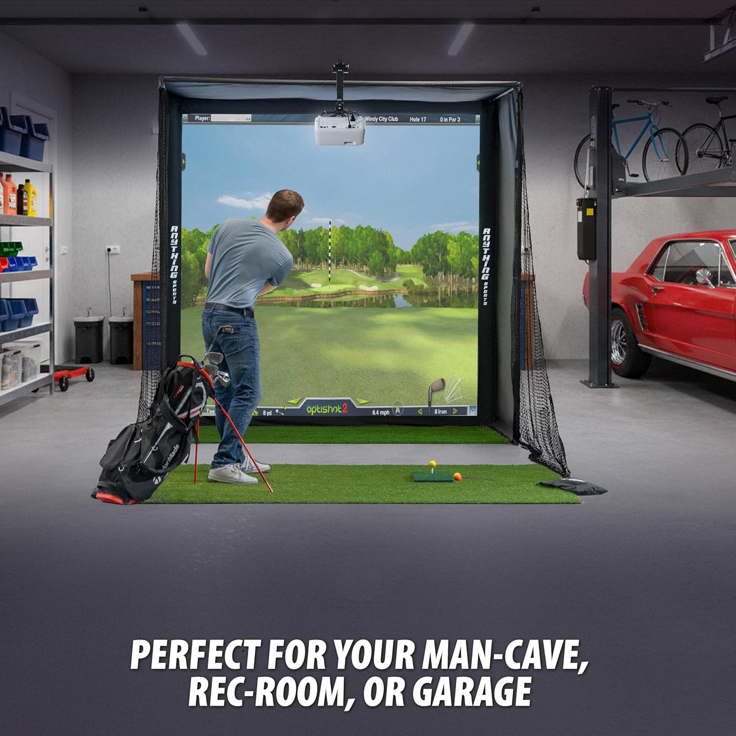Detalle de Complete Golf Simulator Enclosure Package — 4K-Ready Impact Screen, Blackout Cage, and Projector Mount