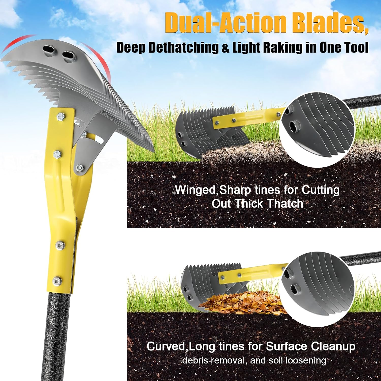 Detalle de cogardenshower 70" Manual Thatch Rake with 15-Inch Dual-Action Head