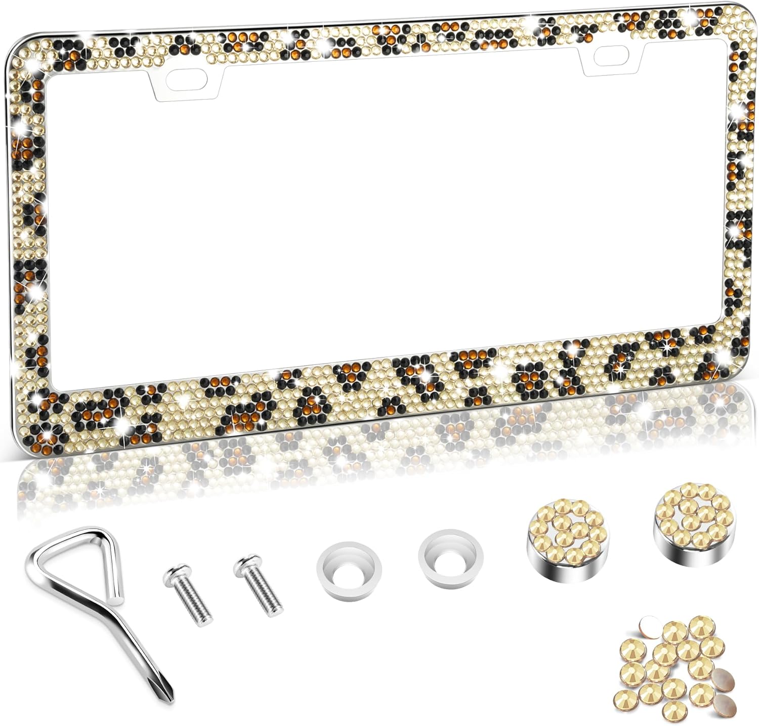 Detalle 2 de Amiss Bling women’s license plate frame (2-pack) with rhinestone sparkle caps – Pink stainless steel