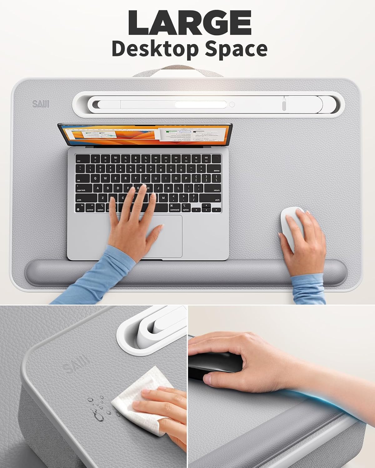 Detalle 2 de SAIJI GX8 Lap Desk with LED Light, Drawer and Phone Holder, Fits 17-Inch Laptops