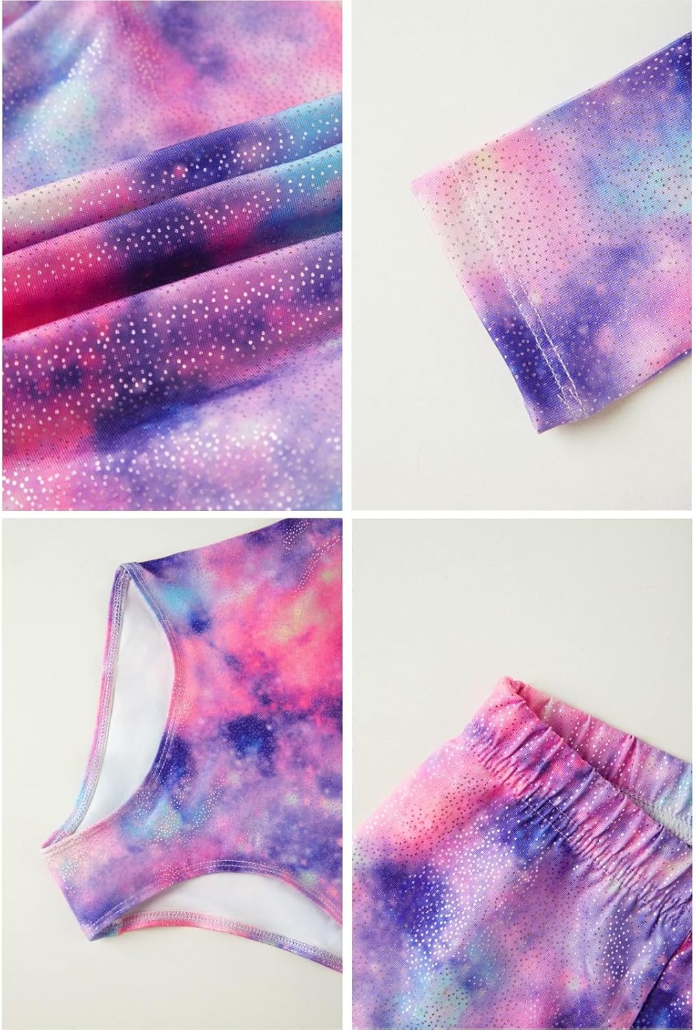 Detalle 2 de Girls’ Three-Piece Gymnastics Leotard Set with Sparkling Gradient Design
