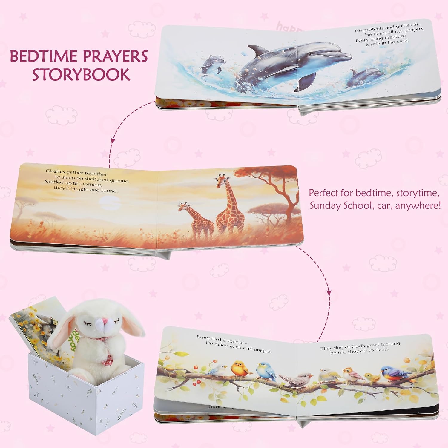 Detalle de Sawnfay Baptism Gifts Set for Girls: 7" Praying Bunny Plush & Bedtime Blessing Book