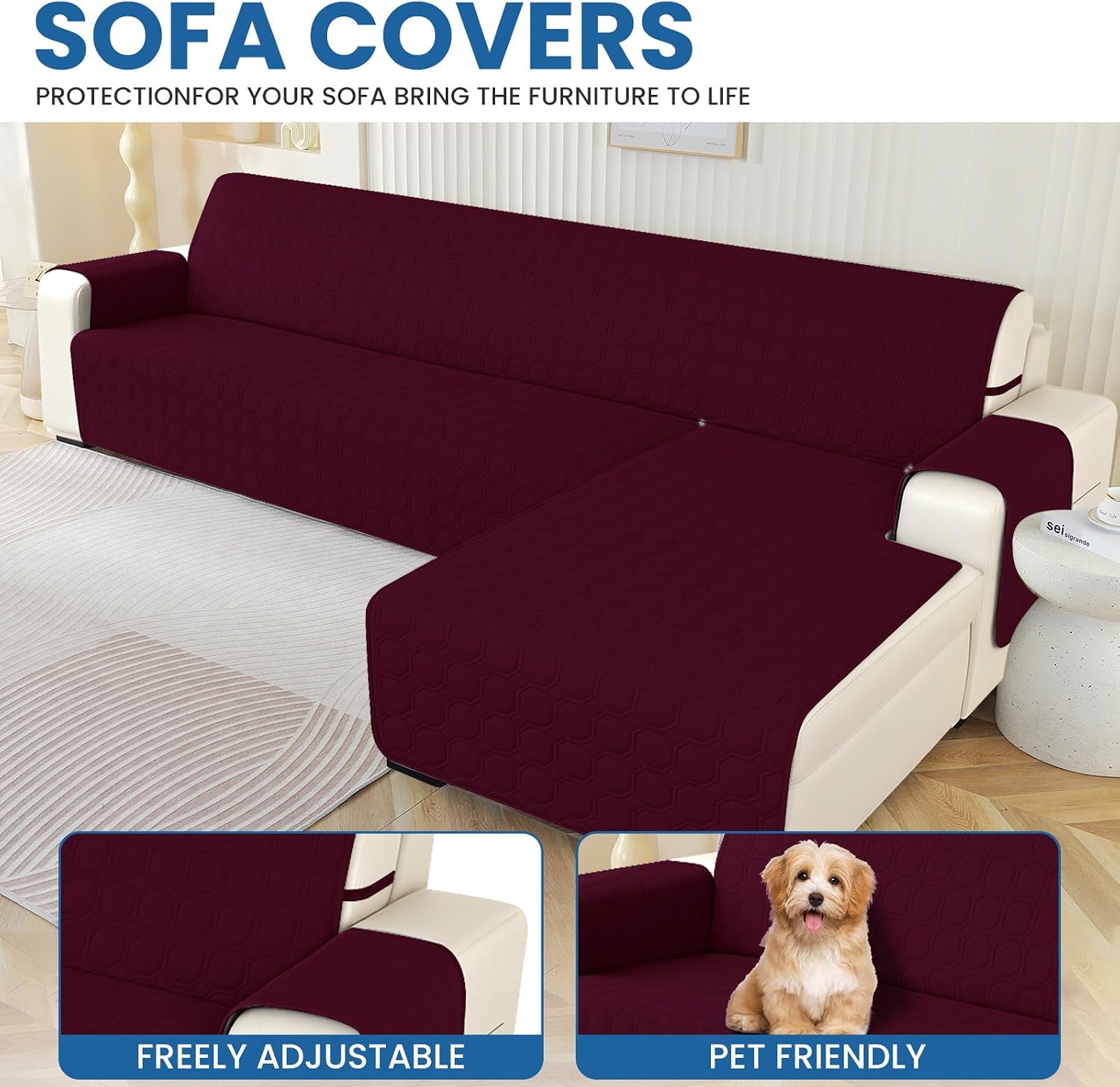 Thumbnail 5 de Ystyle Copridivano impermeabile reversibile per divano angolare con penisola (2 posti) — vino rosso, L 210 cm