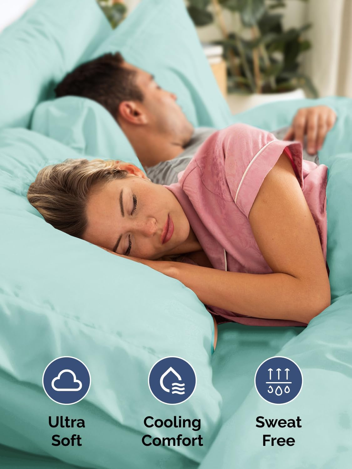 Thumbnail 4 de Extra Deep Queen Sheet Set (4-Piece) Breathable Cooling Microfiber with Extra-Deep Pockets — Spa Blue