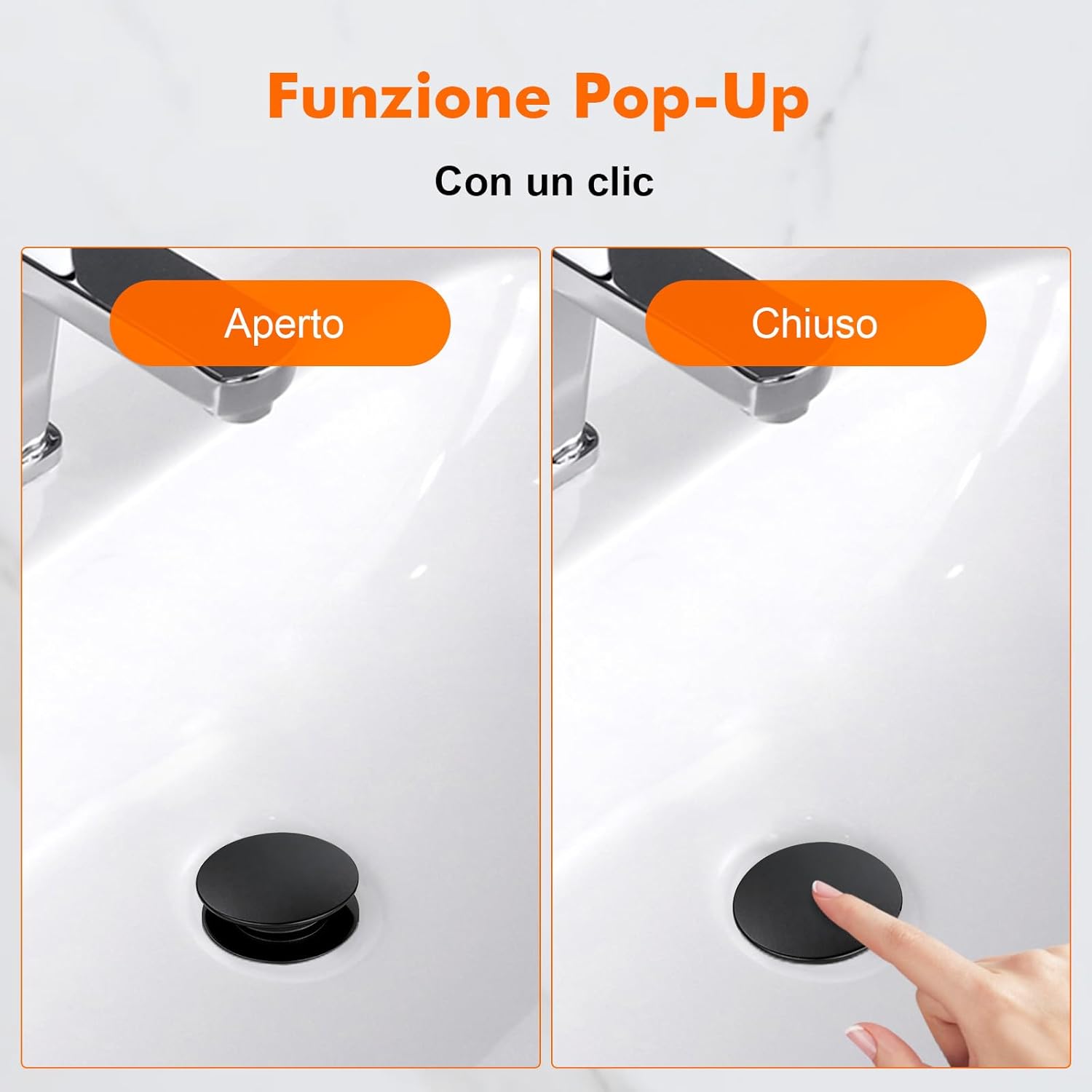 Thumbnail 5 de Ibergrif M20502B tappo di scarico bagno a scomparsa con troppopieno e coperchio grande, nero (taglia M)