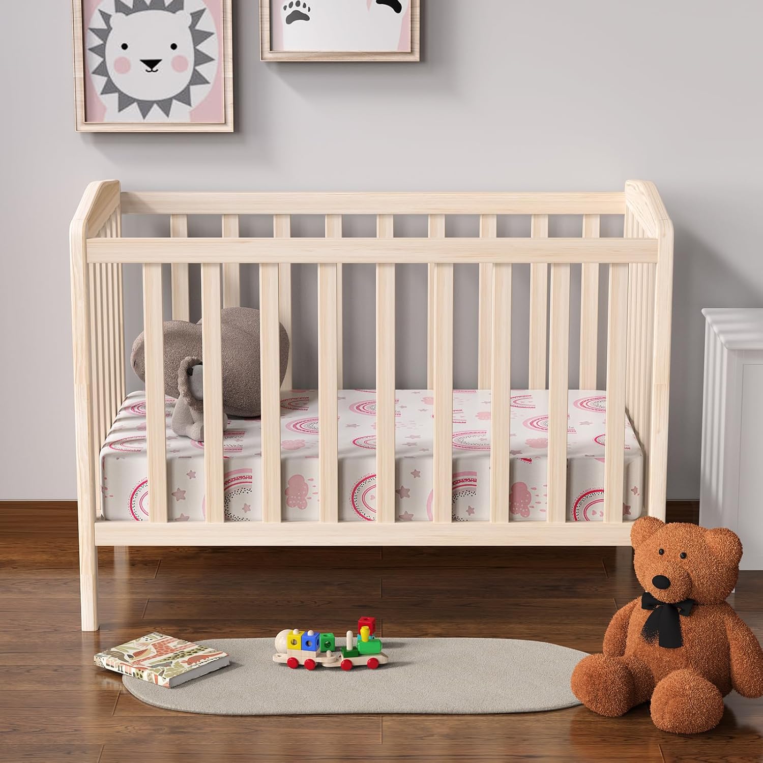 Detalle 2 de IOCCLH Baby Crib Sheets, 2-Pack Microfiber, Pink Rainbow & Pink, 28 x 52 x 8 in