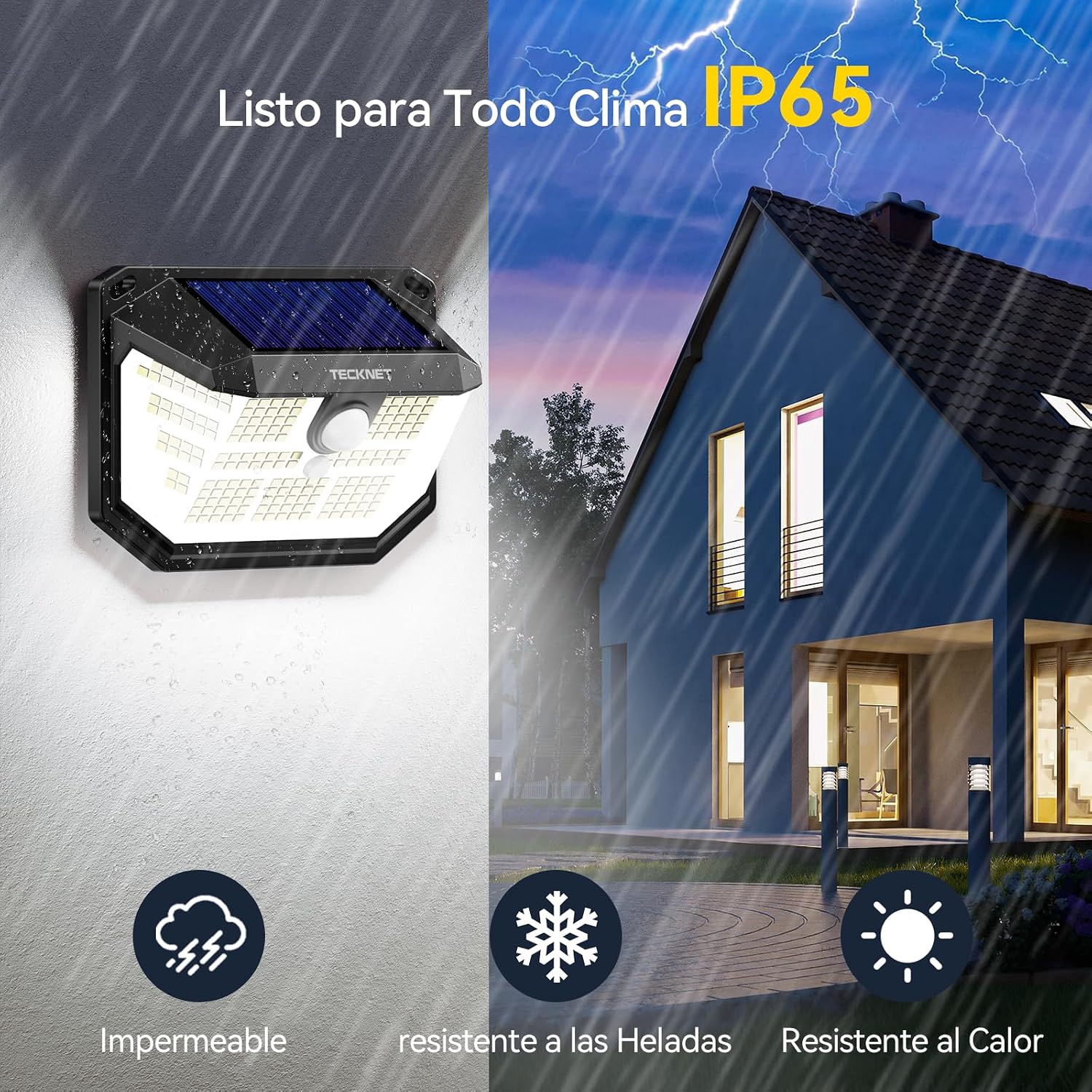 Detalle de TECKNET Luz Solar Exterior con 231 LED, 300° de Iluminación y Sensor de Movimiento (4 Paquetes) | Ideal para Jardín y Garaje