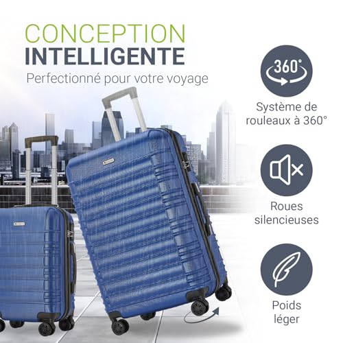 Detalle 2 de Juskys Ensemble de valises rigides 4 pièces – Bleu, serrure à combinaison et roulettes silencieuses