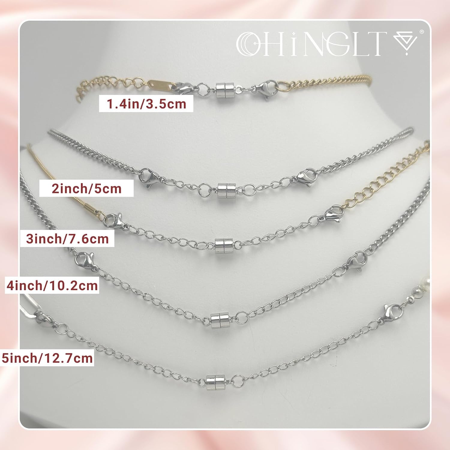 Detalle de OHINGLT 5Y Magnetic Necklace Extenders, 316 Stainless Steel, 5 Lengths