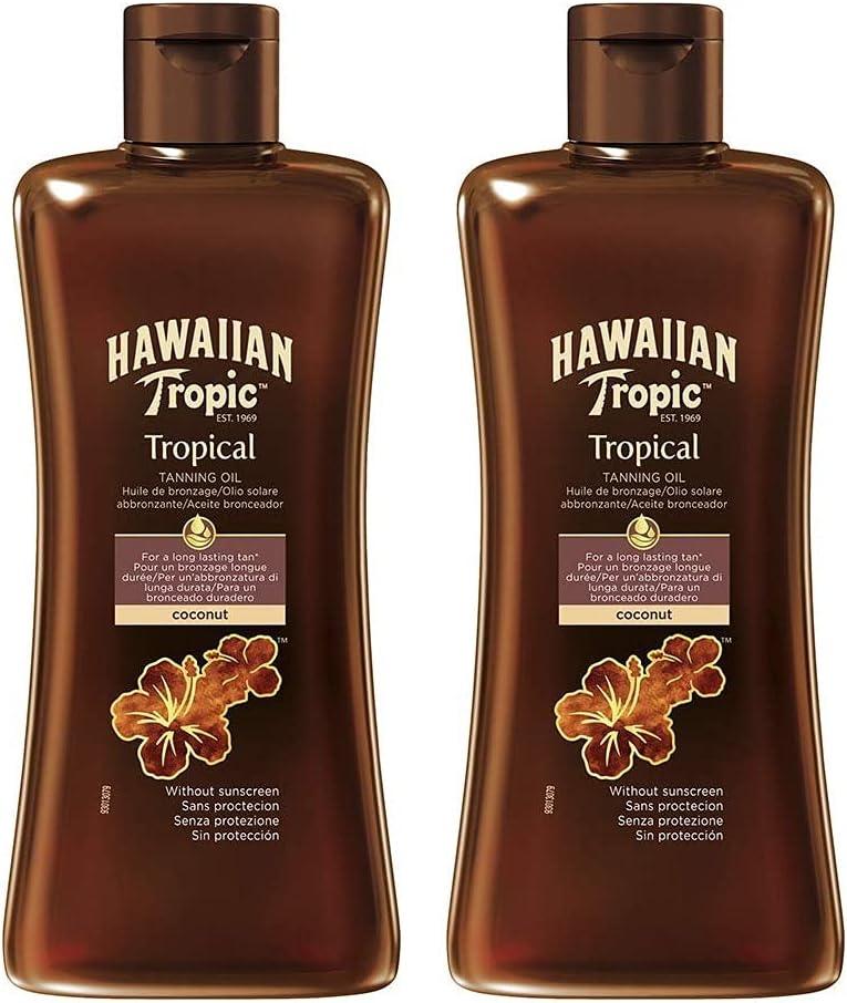 Hawaiian Tropic Huile de bronzage Glowing 200 ml — parfum coco vegan avec vitamines C et E