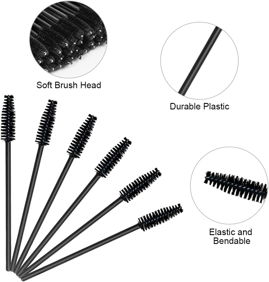 Detalle de LOPHE Brosse à cils jetable 200 pièces : souples et portables pour extensions, sourcils et maquillage nomade