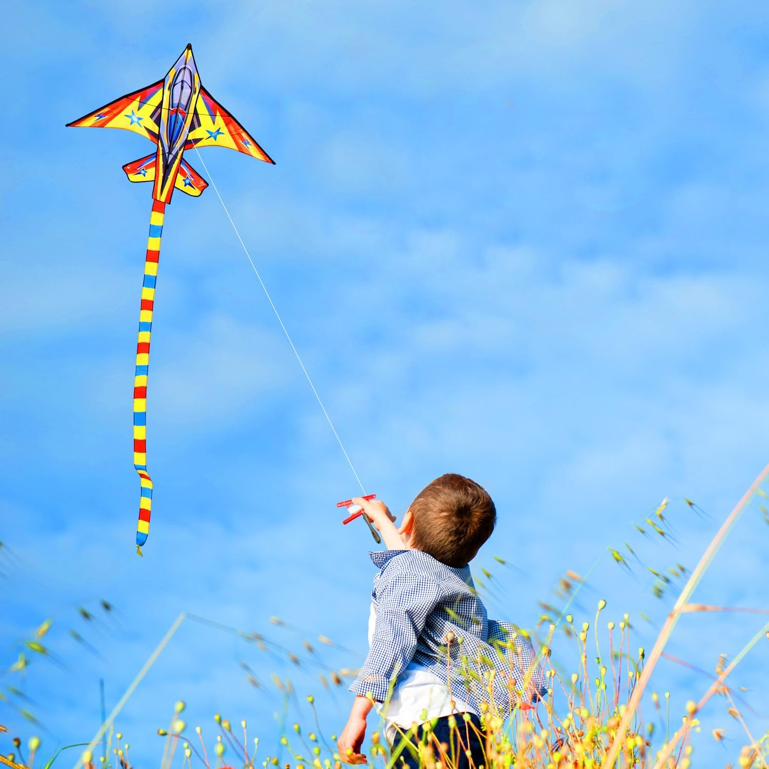 Thumbnail 1 de HUGE Fighter Plane Kite for Kids and Adults – 58" Wide with 10.2ft Tail, 200ft Line & Swivel Included
