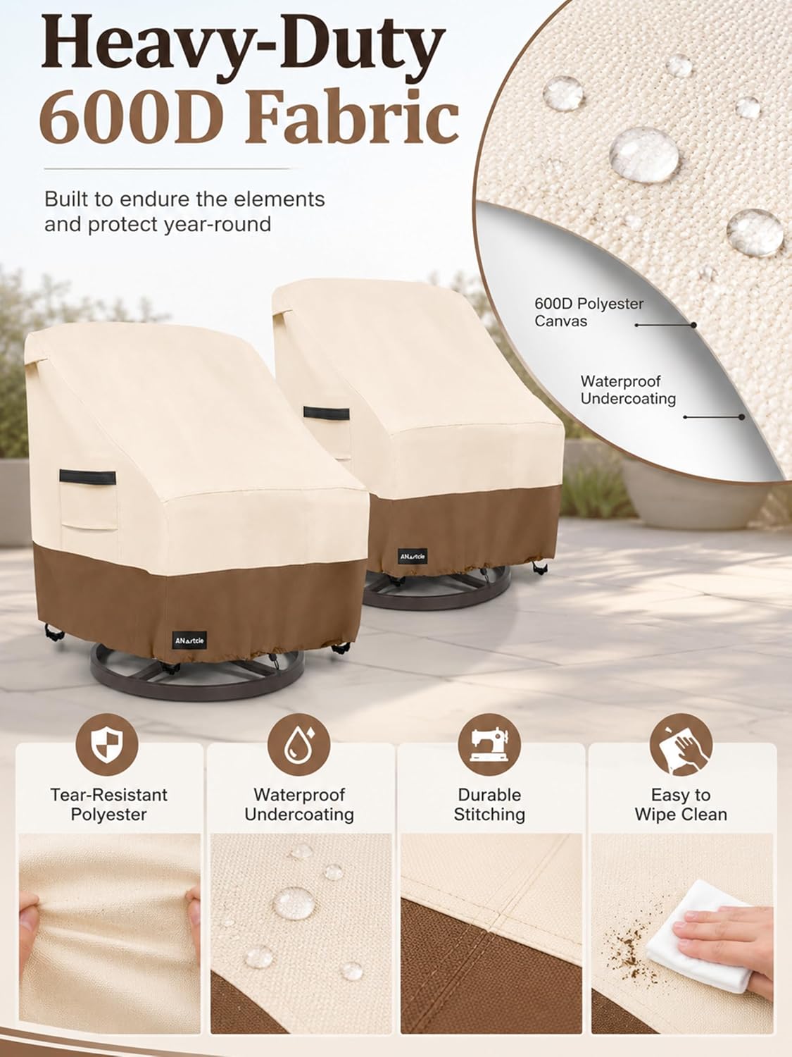 Thumbnail 3 de ANartcle 2Pack-33"D x 35"W x 38.5"H Outdoor Swivel Chair Covers, Waterproof