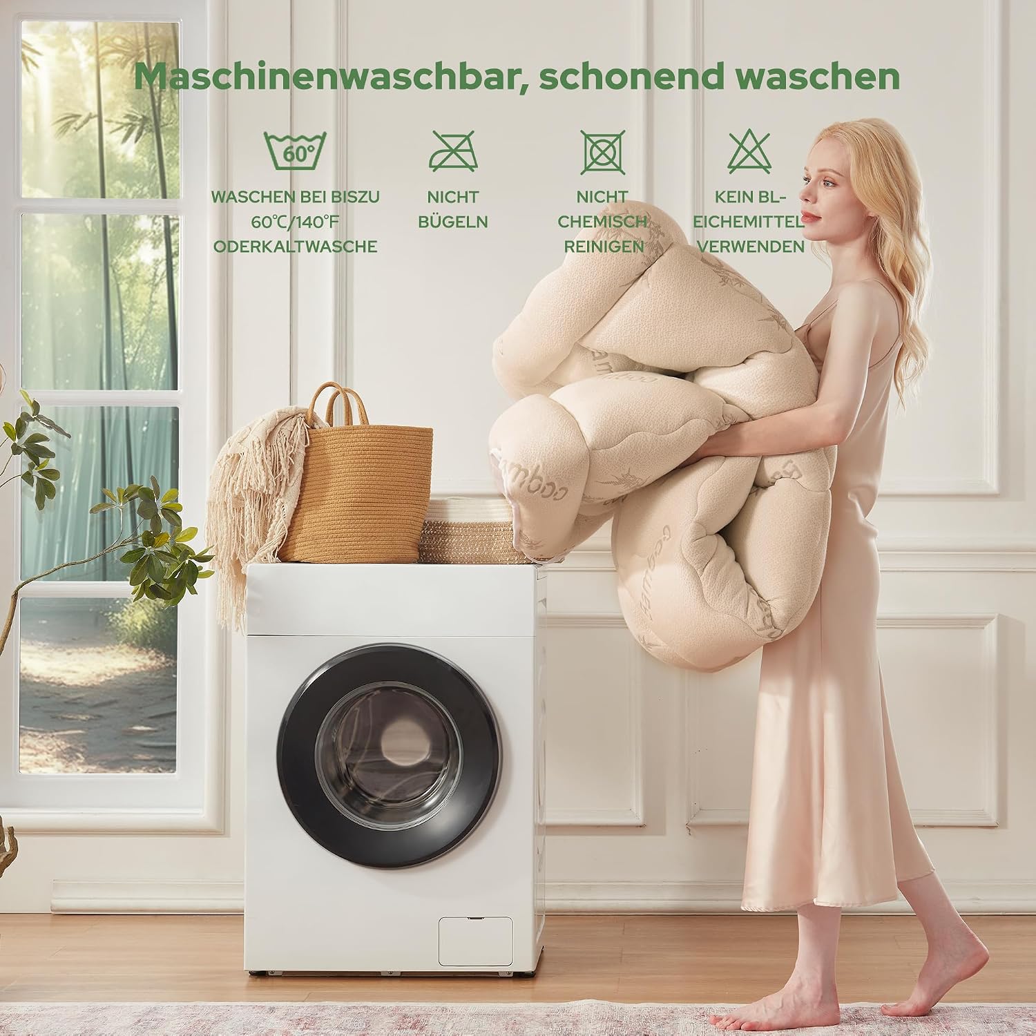 Thumbnail 6 de BEDLORE Matratzentopper 160x200 cm aus Bambusfaser-Viskose – Beigefarbene Auflage mit tiefen Taschen