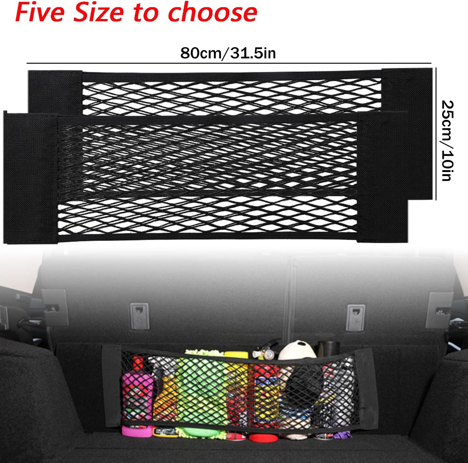 Detalle de EINESIN Car Boot Storage Net - Elastic Mesh Organizer (80 x 25 cm, 2 Pack)