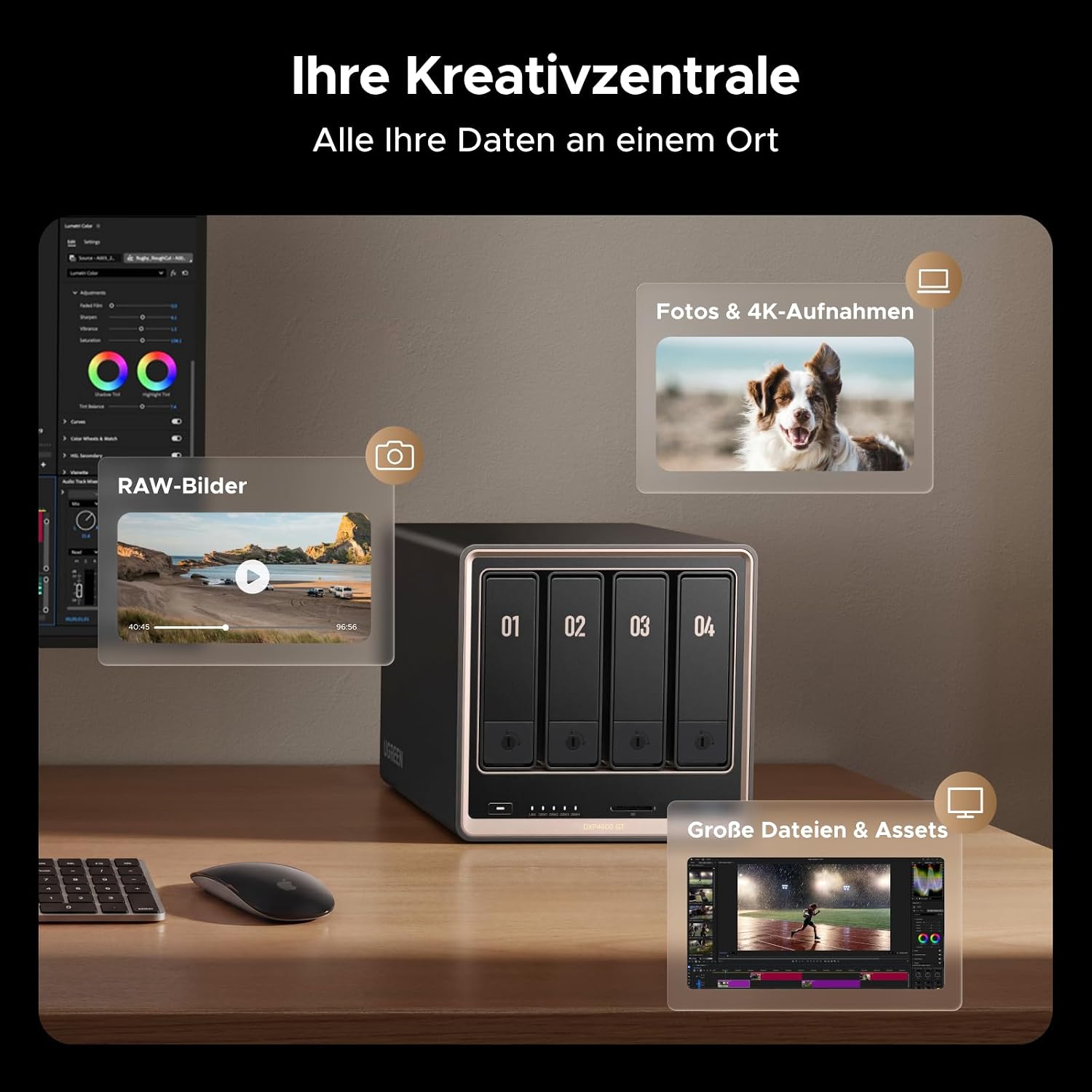 Thumbnail 4 de UGREEN NASync DXP4800GT: 4-Bay Desktop NAS mit Ryzen R2514, Dual 10GbE und U.2/M.2 Slots