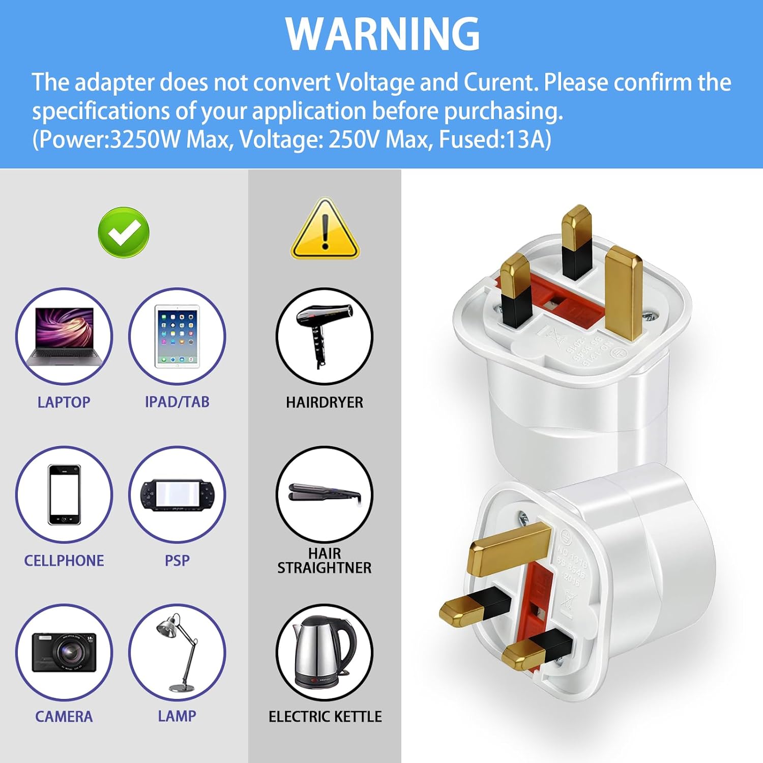 Thumbnail 2 de European to UK plug adapter 2 pack 13A