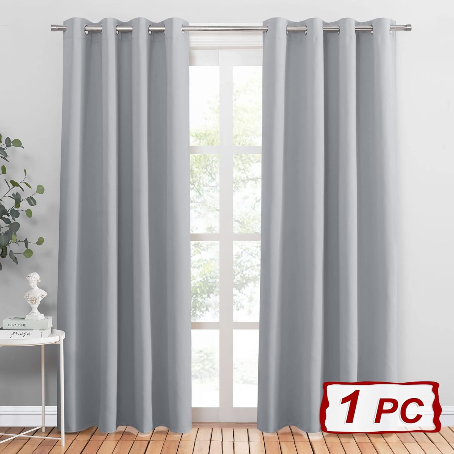 Thumbnail 1 de PONY DANCE Thermal Door Curtain 84" Drop, 52" Wide – Silver Grey, 1 Panel with Eyelet Header
