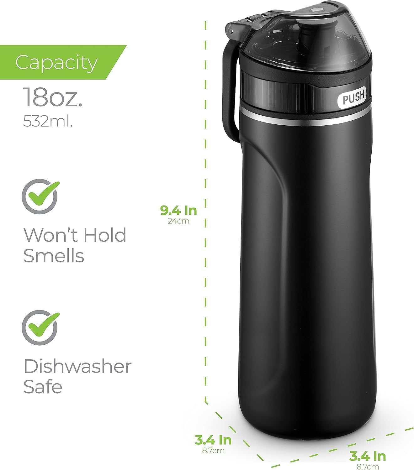 Detalle 2 de SIPX SipX 18 oz Insulated Water Bottle with Straw Lid, Black Pearl