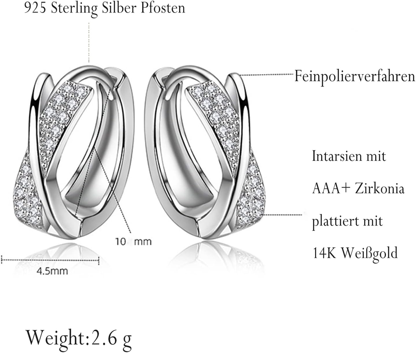 Thumbnail 5 de Creolen Silber 925 mit Zirkonia (10 mm) – kleine Huggie-Ohrringe zum Schlafen für Damen & Mädchen