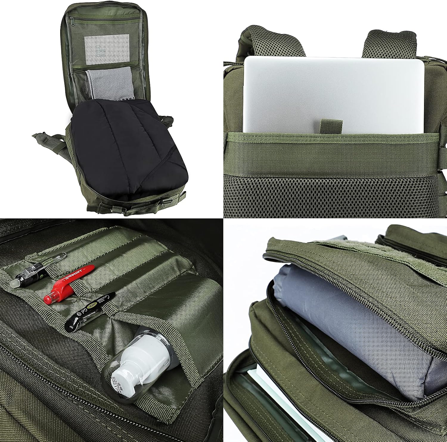 Detalle de Oreunik Zaino Militare 45L: zaino tattico impermeabile con sistema Molle per trekking e campeggio (Verde)