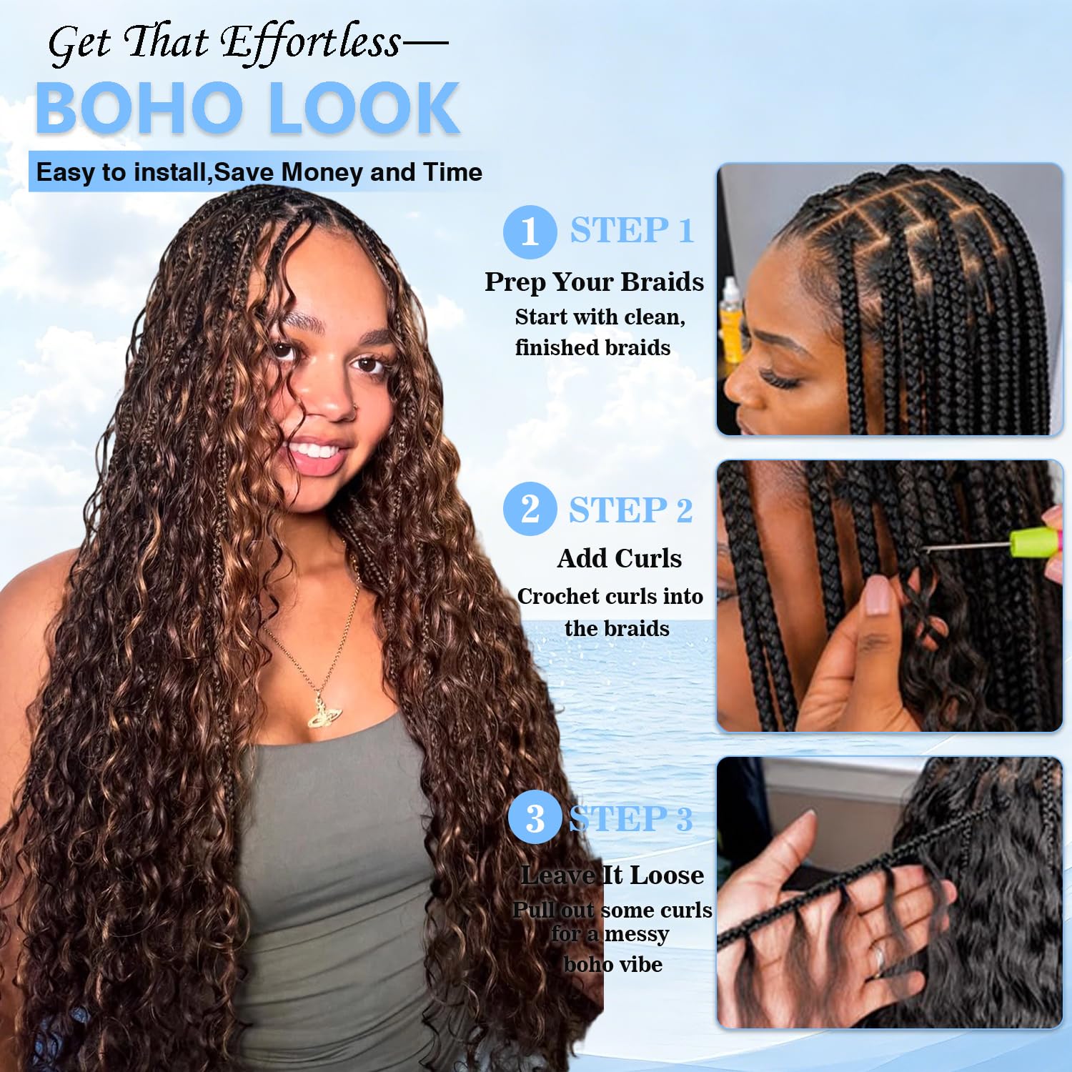 Detalle de Burmese Curly Crochet Human Hair, 18-Inch