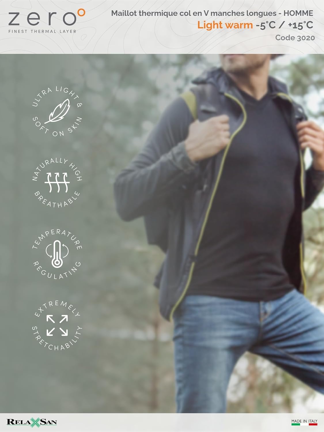 Thumbnail 6 de Relaxsan Zero 3020 – Maillot T-Shirt thermique homme manches longues en Dryarn et laine mérinos