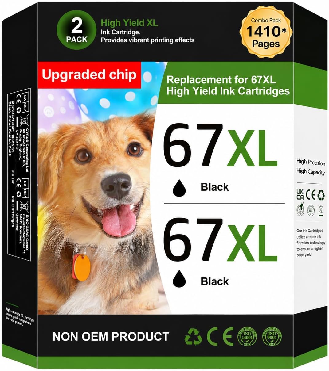 Detalle de Eudul 67XL Black Ink Cartridge, 2-Pack, High-Yield Replacement for HP 67