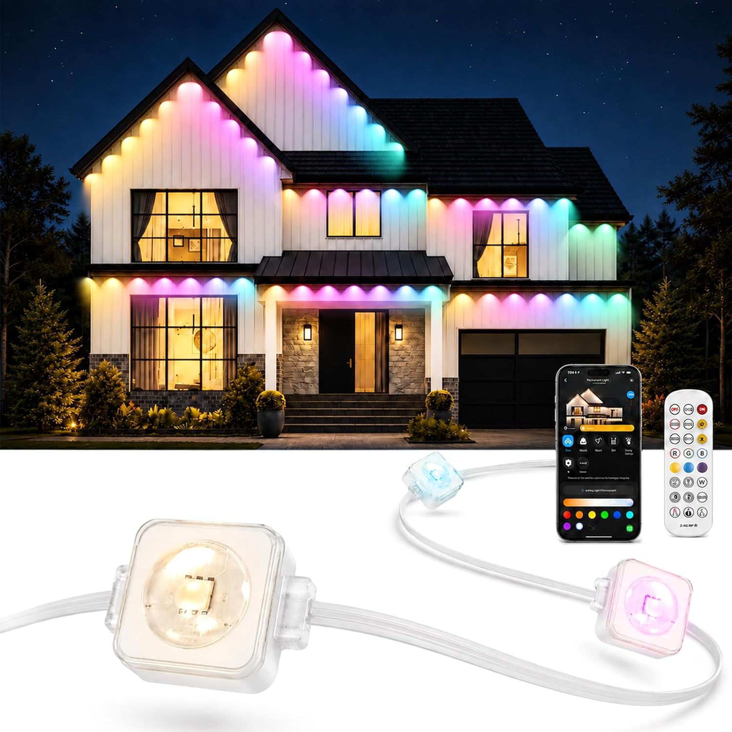 Detalle de INCARLED INCAR-100FT-OUTDOOR-STRING Outdoor Lights, 100FT RGBIC, 60 LEDs, IP67
